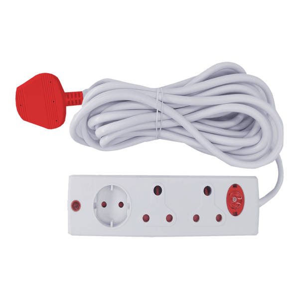 Multiplug Extension Lead Surge Protector - 3m Cord, Power Strip with Safety Shutters, Extension Socket