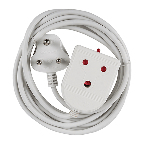 3M White 16A Extension Cord with Indian Plug & LED Indicator - Power Extension Lead