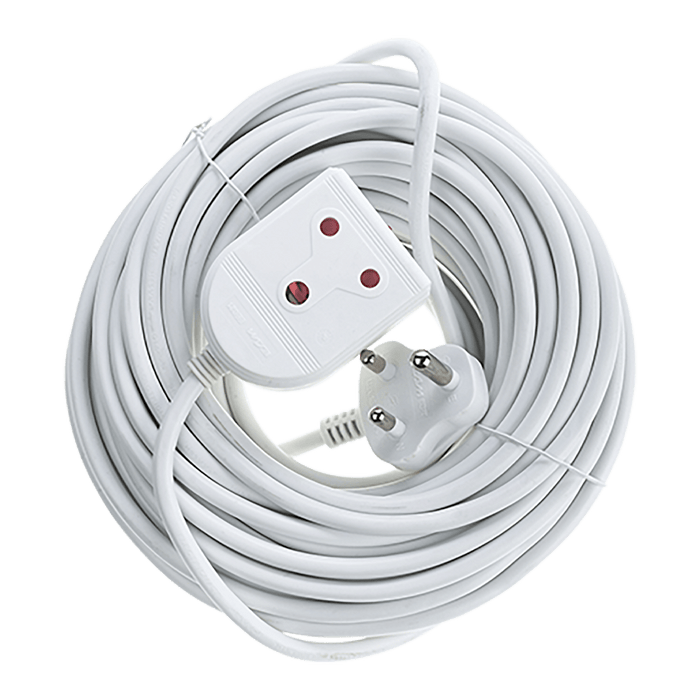 White Extension Lead 16A 20M, Medium-Duty Power Cord, Safety Shutter Sockets, LED Indicator