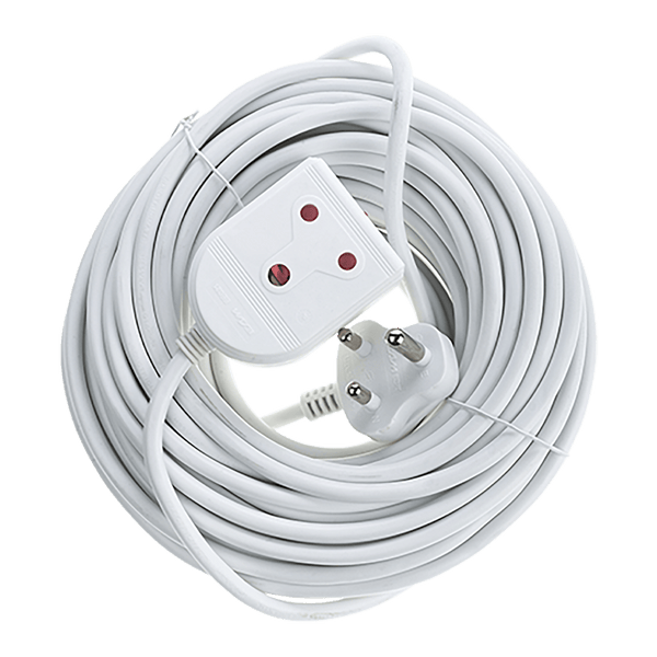 White Extension Lead 16A 20M, Medium-Duty Power Cord, Safety Shutter Sockets, LED Indicator
