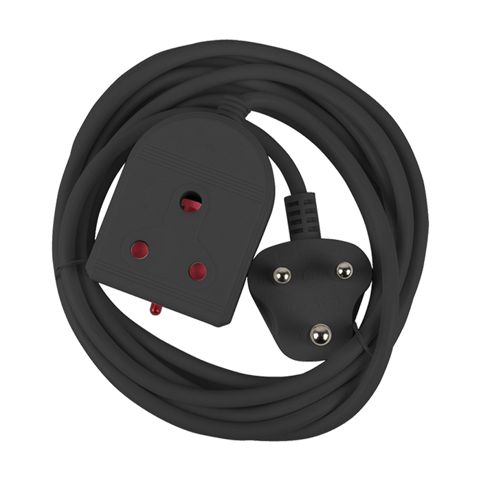 Black 10A Extension Lead 3M - E/MATE EE022BLK - Safety Shuttered Power Cord with LED Indicator