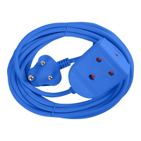 Blue Extension Lead, 10A, 5 Meter - Shuttered Sockets for Safety, LED Indicator