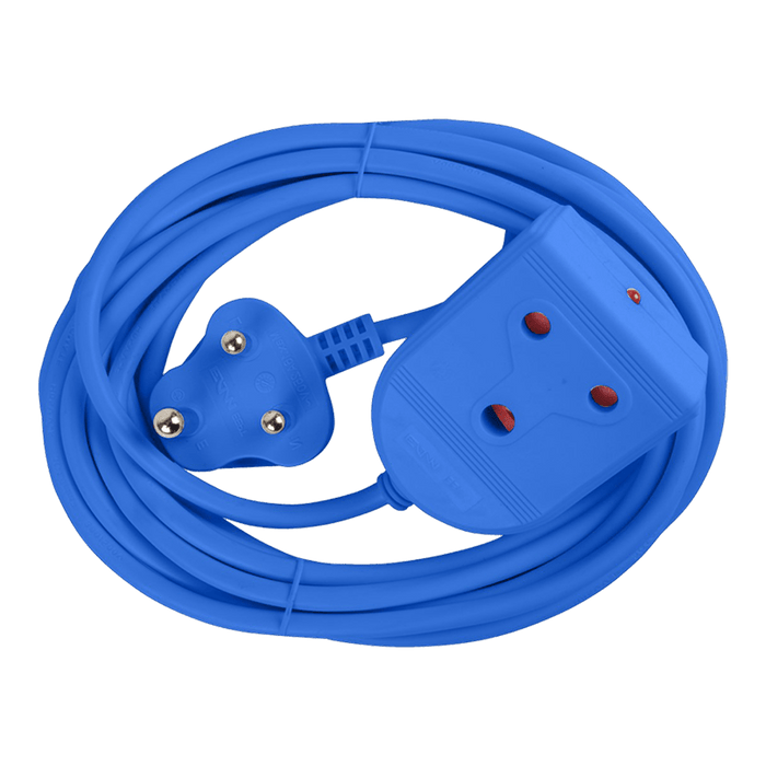 Blue Extension Lead, 10A, 5 Meter - Shuttered Sockets for Safety, LED Indicator
