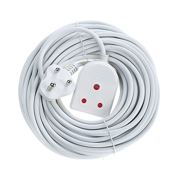 20M White Extension Lead 10A, Power Cord with Safety Shutters for Light-Duty Electronics