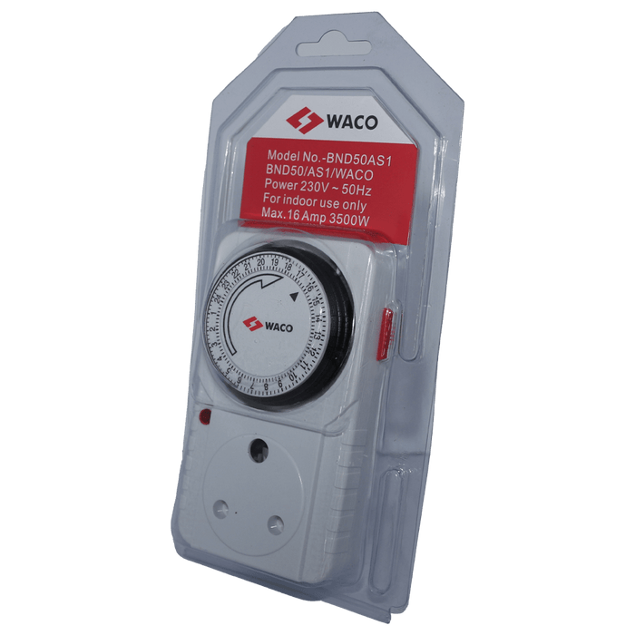 WACO BND50AS1 24-Hour Manual Electrical Timer - Indoor Use, 230V, 50Hz, 16 Amp, 3500W - Buy Now!