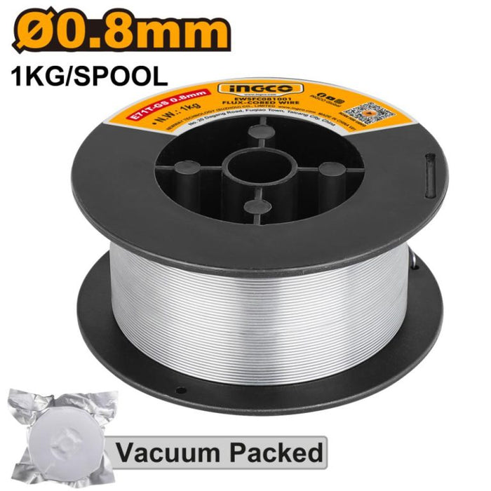 INGCO Flux Cored Welding Wire - 0.8mm, 1KG Spool. EWSFC081001 MIG Wire. Vacuum Packed. Welding Supplies