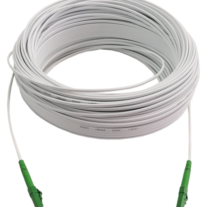 60M Fiber Optic Cable LC-LC APC Single Core - Outdoor Drop Cable by Chavda.com: White cable with green LC connectors coiled