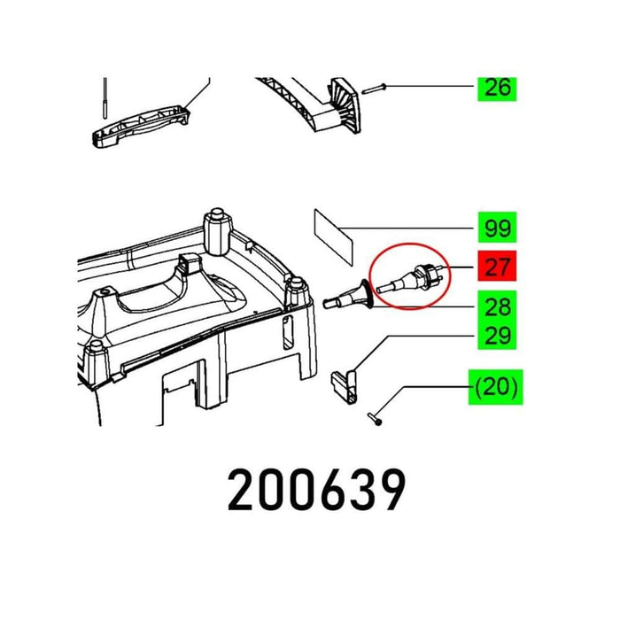 Parts Diagram 200639: CABLE W.CONNECT H07RN-F 3X1,5 DIN ET-BG; Showing components 26, 99, 27, 28, 29, (20). Diagram from Chavda.com