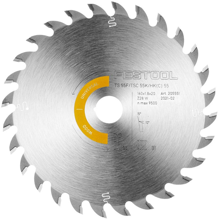 Festool Saw Blade Wood Universal Hw 160 X1,8 X20 W Fes205551