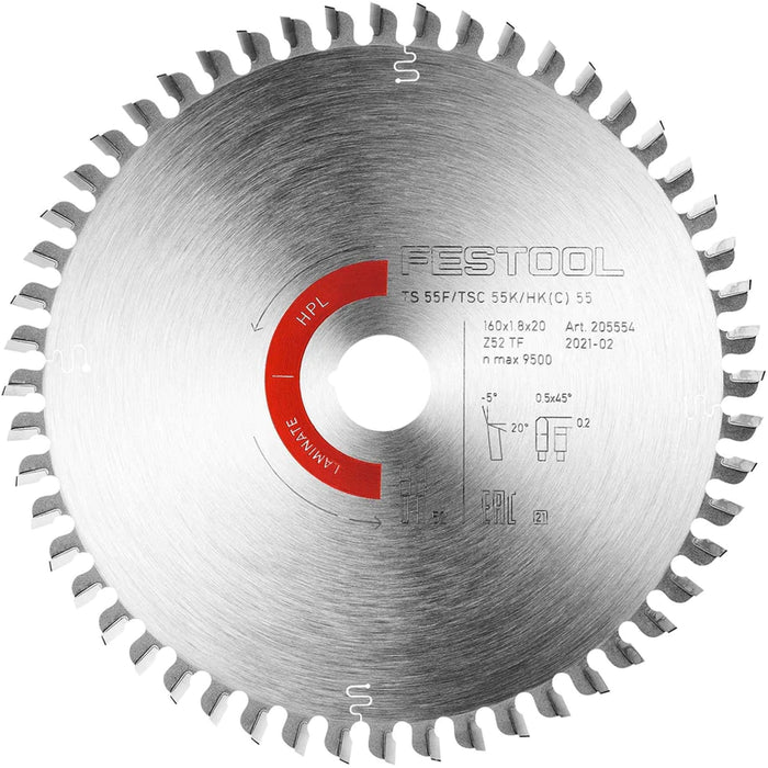 Festool Saw Blade Laminate Hw160 X1.8 X20 Tf52 Fes205554