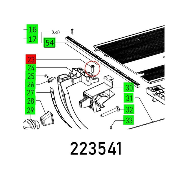 Parts Diagram 223541: Exploded View of Assembly Components with Callouts (16-33, 54). CH. HEAD SCREW DIN 6912-M6X18-8.8