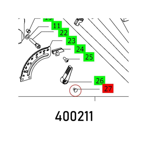 Parts diagram: 400211 showing COUNTERSINK DIN 965-M4X8-8.8-PR30. Part 26 and 27 are highlighted on the component.