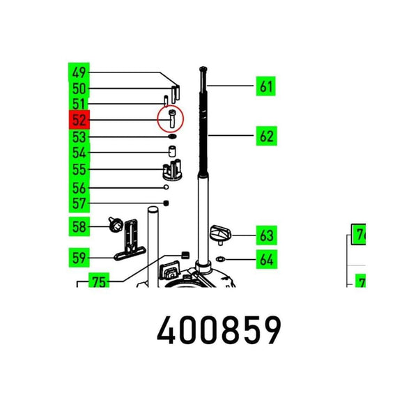 Parts Diagram: Exploded view of components numbered 49-64, 7, 75 for a machine or device. Technical drawing for part identification.