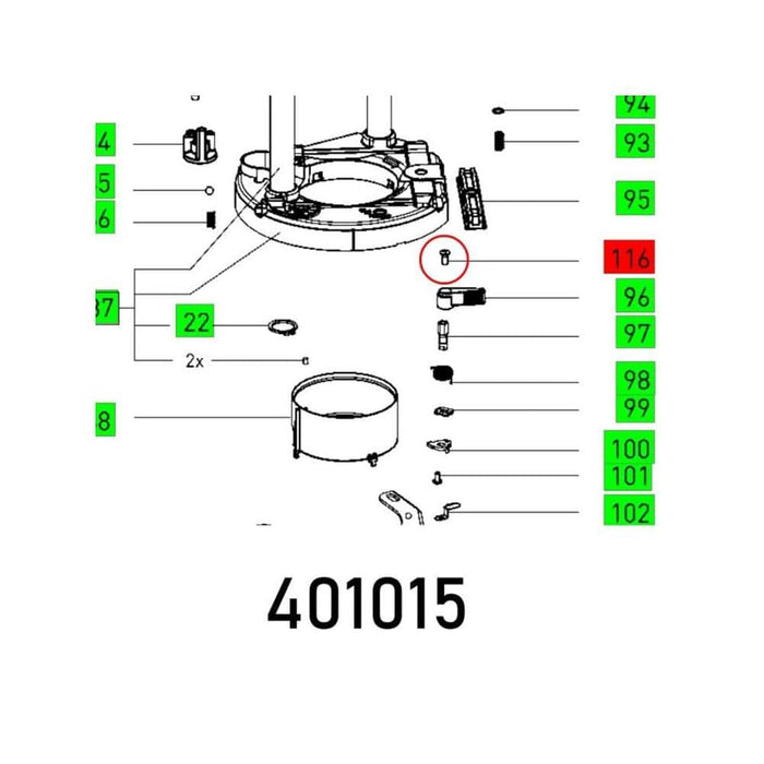 Parts Diagram 401015: Exploded view with labeled components for repair, maintenance, or assembly guide.