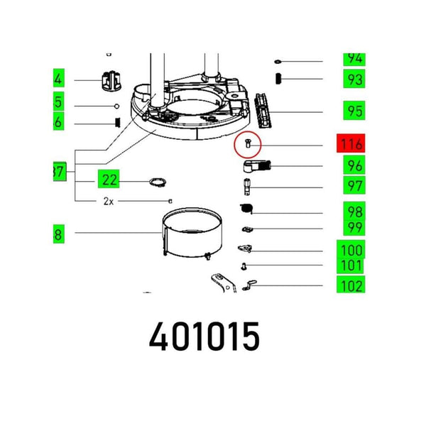 Parts Diagram 401015: Exploded view with labeled components for repair, maintenance, or assembly guide.