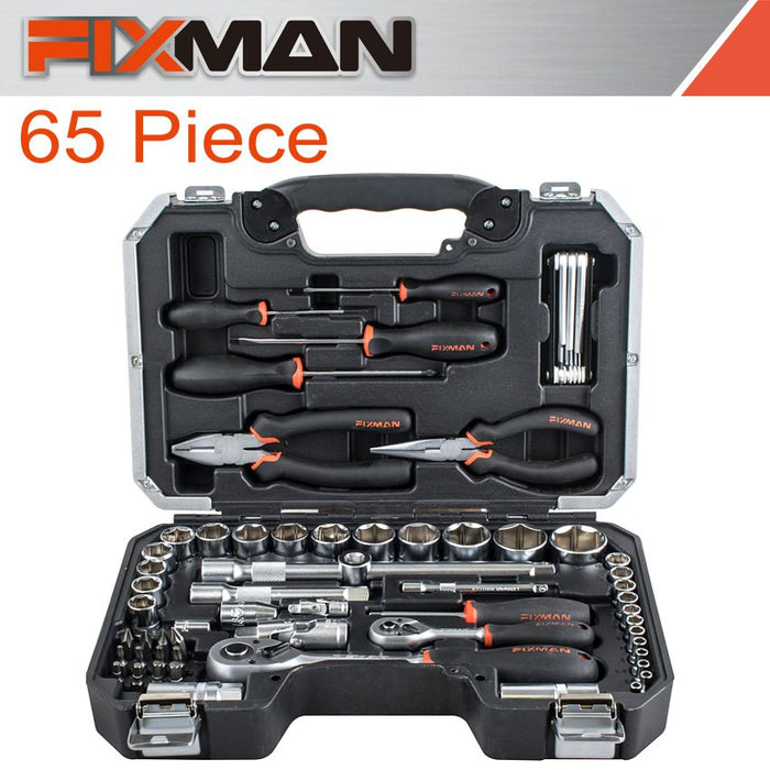 Fixman Fixman 65 Piece 1/4' & 1/2' Drive Socket Tool Set Fix F1 Bt65