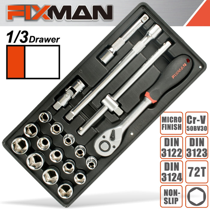 Fixman Fixman 19 Pc 1/2' Dr.Sockets & Accessories Fix F1 Bt76