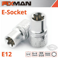 Fixman Fixman 3/8' Drive E Socket 6 Point E12 Fix H0808 M