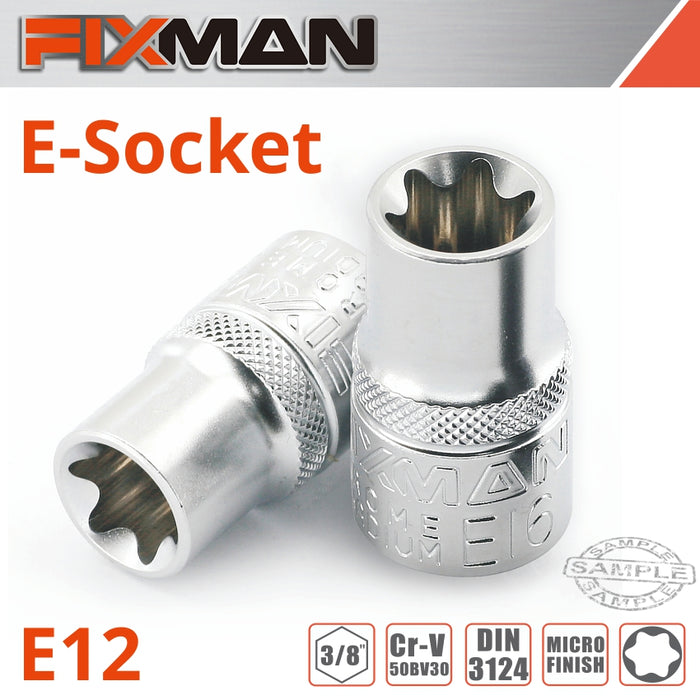 Fixman Fixman 3/8' Drive E Socket 6 Point E12 Fix H0808 M