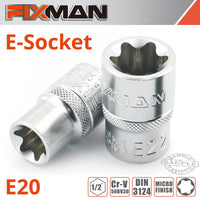 Fixman Fixman 1/2' Drive E Socket 6 Point E20 Fix H0907 M