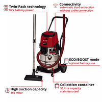 Einhell Cordless Wet/Dry Vacuum Cleaner Tp-Vc 36/30 S Auto-Solo – 2347143