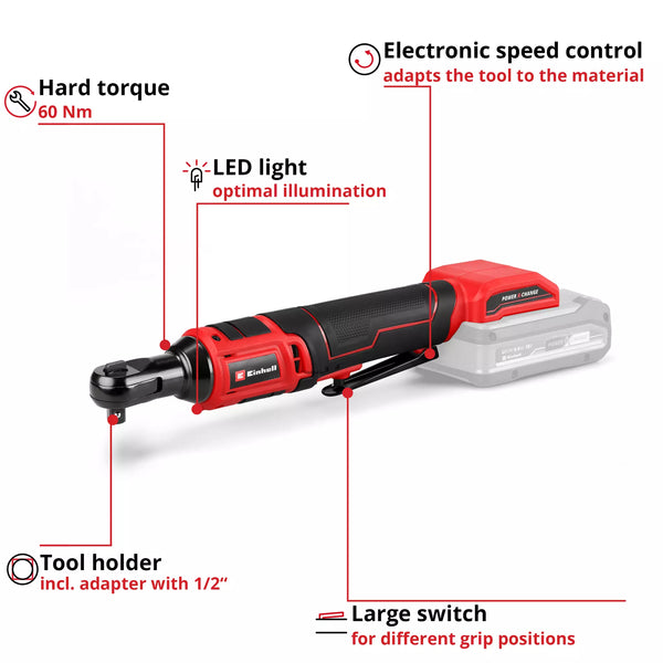 Einhell Cordless Ratchet Wrench TE-RW 18/60 Li-Solo - 4514320