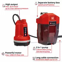 Einhell Cordless Clear Water Pump GE-PP 18 RB Li Solo 4170429 Einhell