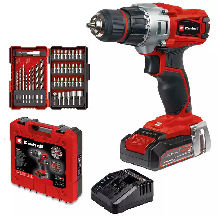 Einhell Cordless Drill TE-CD 18/2 Li +39 Kit: Power X-Change, Battery, Charger, & 39-Piece Drill/Bit Set - Chavda.com