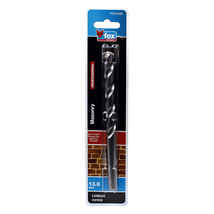 FOX 13mm Masonry Drill Bit - Carbide Tipped Professional Grade for Brick, Block, and Stone