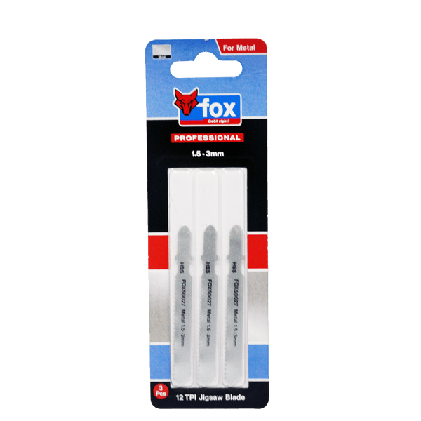 Fox Professional Jigsaw Blades for Metal - 3 Pcs, 1.5-3mm, 12 TPI