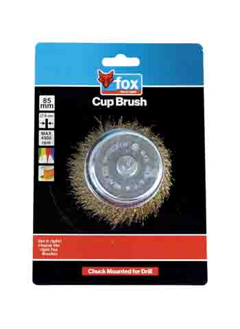 FOX 85mm Wire Cup Brush for Drill - Crimped Metal Cleaning Brush