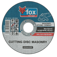 Fox Masonry Cutting Disc - 115mm x 3.0mm - For Stone, Cement & Masonry - Cutting Disc for Angle Grinder