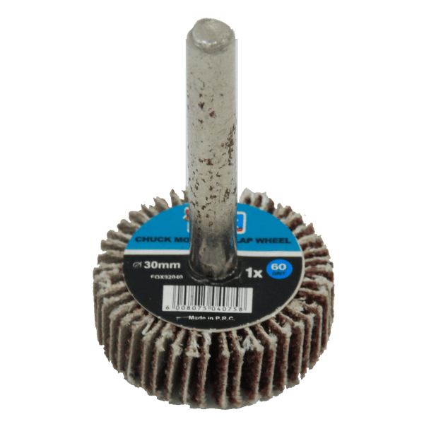 FOX 40x20mm Flap Wheel P80: Abrasive Sanding & Grinding Wheel for Metal, Wood, & Plastic. Chuck Mount Wheel