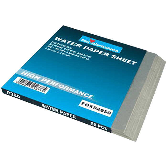 Fox Abrasives P360 Water Paper - 50 Sheets for Wet/Dry Sanding: Professional Grade Abrasive