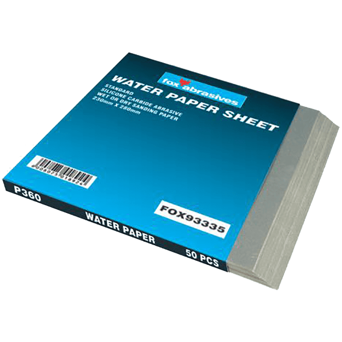 FOX93335 WATERPAPER P360: Standard Wet/Dry Sanding Paper, 50 Sheets - Silicone Carbide Abrasive