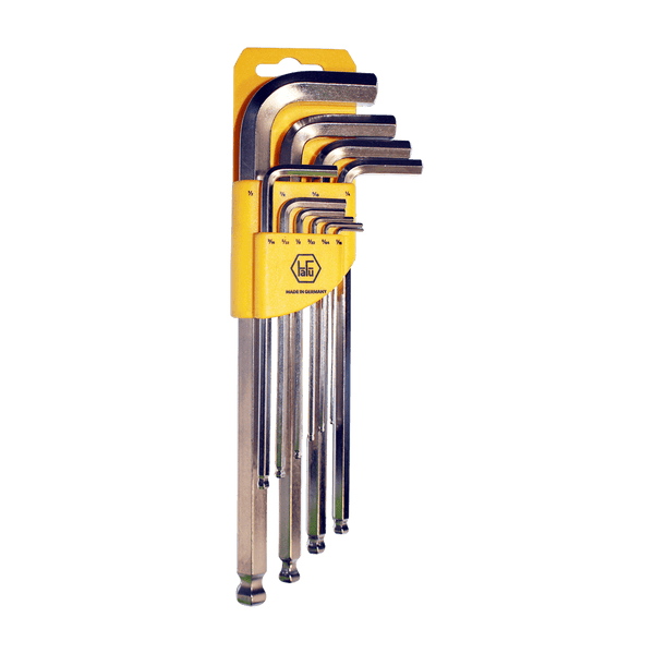 HAFFU Allen Key Set - 10pc Ball End Hex Key Set, 1/16-1/2", German Made