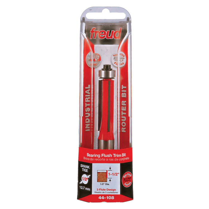 Freud 12.7 x 38.1mm Flush Trim Bit c/w Bearing 1/2 Shank 44-10850P