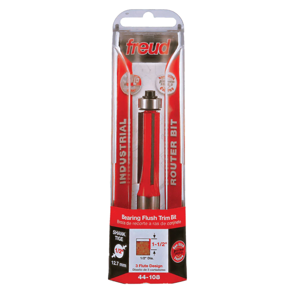 Freud 12.7 x 38.1mm Flush Trim Bit c/w Bearing 1/2 Shank 44-10850P