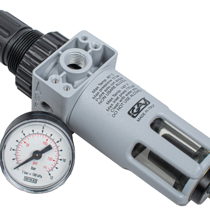 Air Filter Regulator 1/4 inch with Auto Drain & WIKA Pressure Gauge | Pneumatic Air Compressor Tool