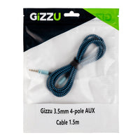 GIZZU 3.5mm AUX Cable: Black & Blue Audio Cable for Headphones, Speakers & Cars - High Quality Audio Cable - 1.5m