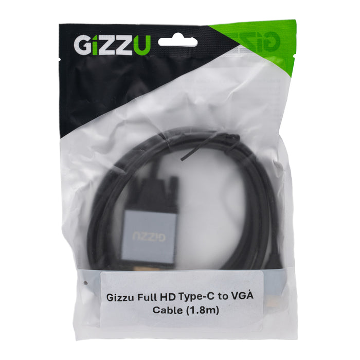 Gizzu Full HD Type-C to VGA Cable (1.8m) - Black-GCPCV18
