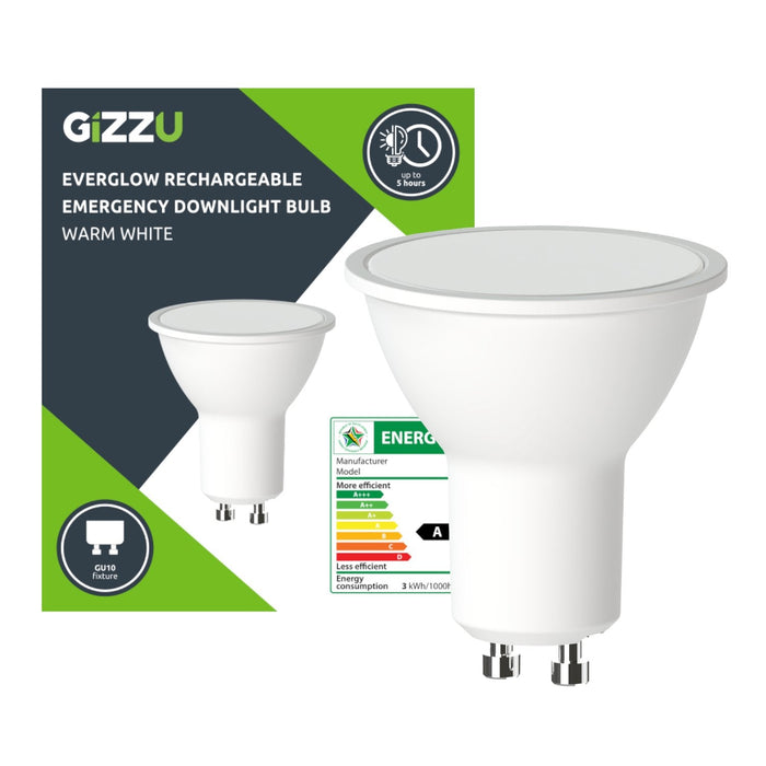 Gizzu Everglow Rechargeable Warm White Emergency Downlight Bulb-GEB3WGU10