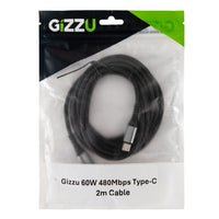 Gizzu 60W Type-C Cable: 2M USB-C Charging & Data Cable, 480Mbps Transfer Speed