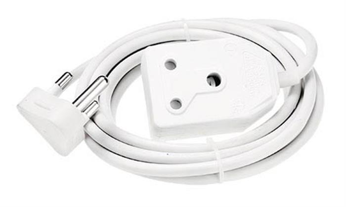 White 3 Meter Extension Lead - SABS Approved - Durable Power Cable - 3 Pin Plug