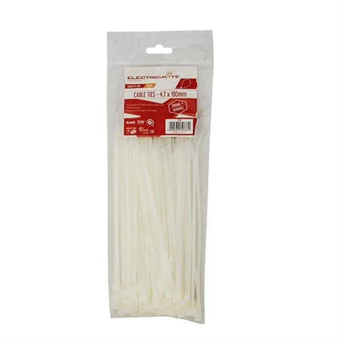 Cable Ties E/Mate White 190X4.7Mm/100Xxx