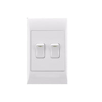Electricmate 2 Gang 2 Way White Light Switch ES014. Double Light Switch, Wall Plate. 