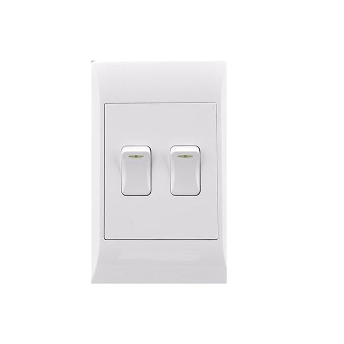 Electricmate 2 Gang 2 Way White Light Switch ES014. Double Light Switch, Wall Plate. 