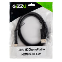GIZZU 4K60Hz DisplayPort to HDMI Cable 1.5M - High-Resolution Video Adapter for HDTV, Monitors, and Projectors