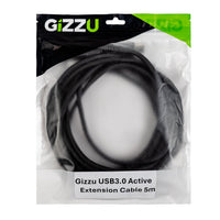 GIZZU USB 3.0 Active Extension Cable 5m Black: High-Speed Data Transfer, Printer & Computer Compatible