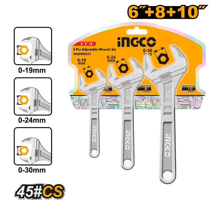 INGCO WRENCH ADJ 150-250MM 3PCS